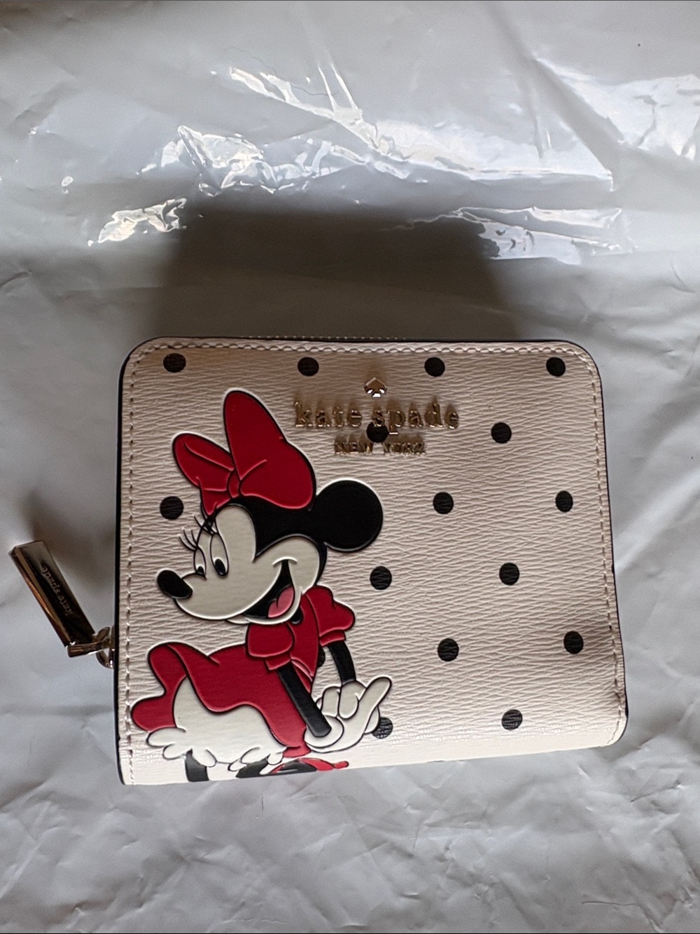 NWT Kate Spade Disney X Minnie Mouse Polka Dot Small Zip Around wallet
